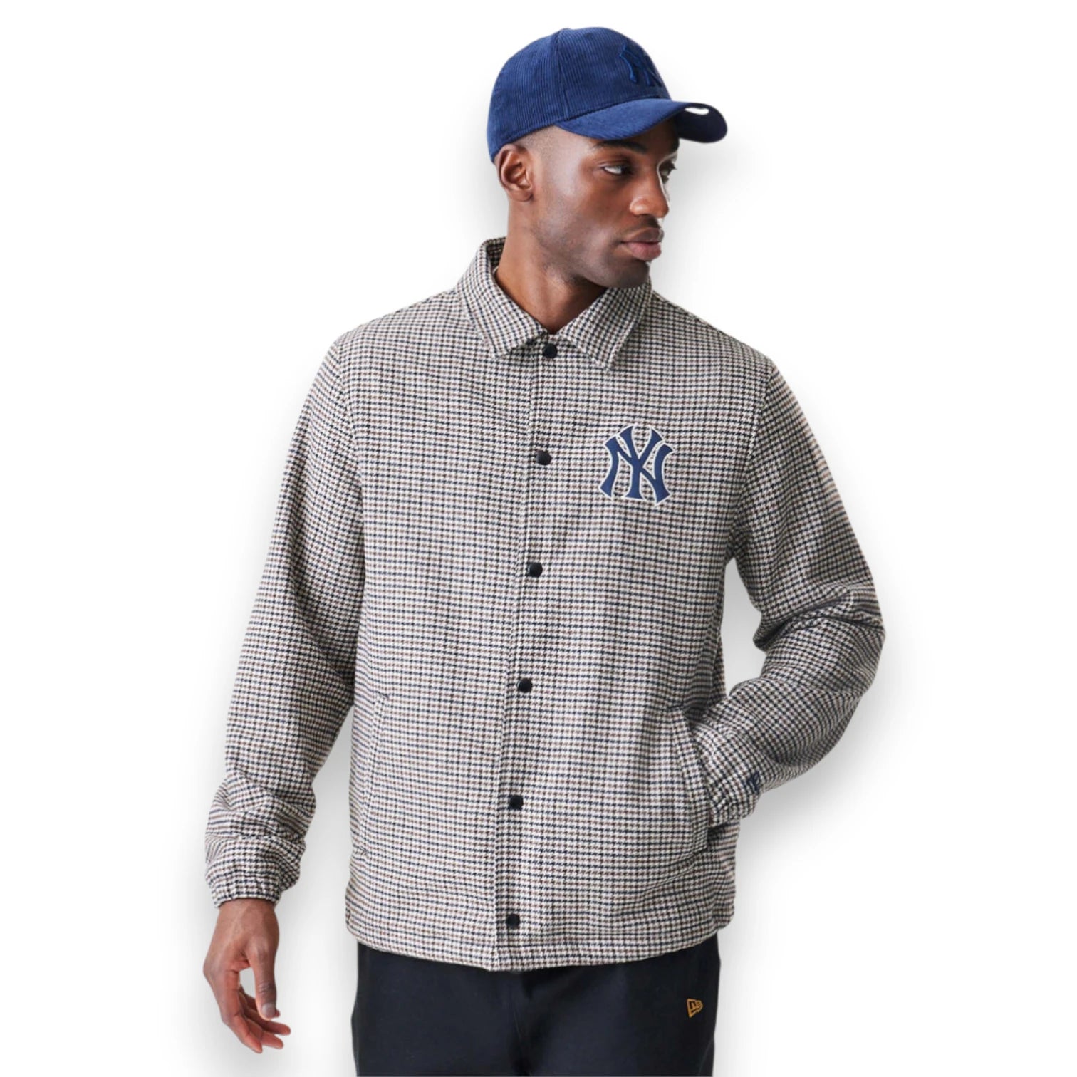 Mlb Check Coaches Jacket  New York Yankees logo button through